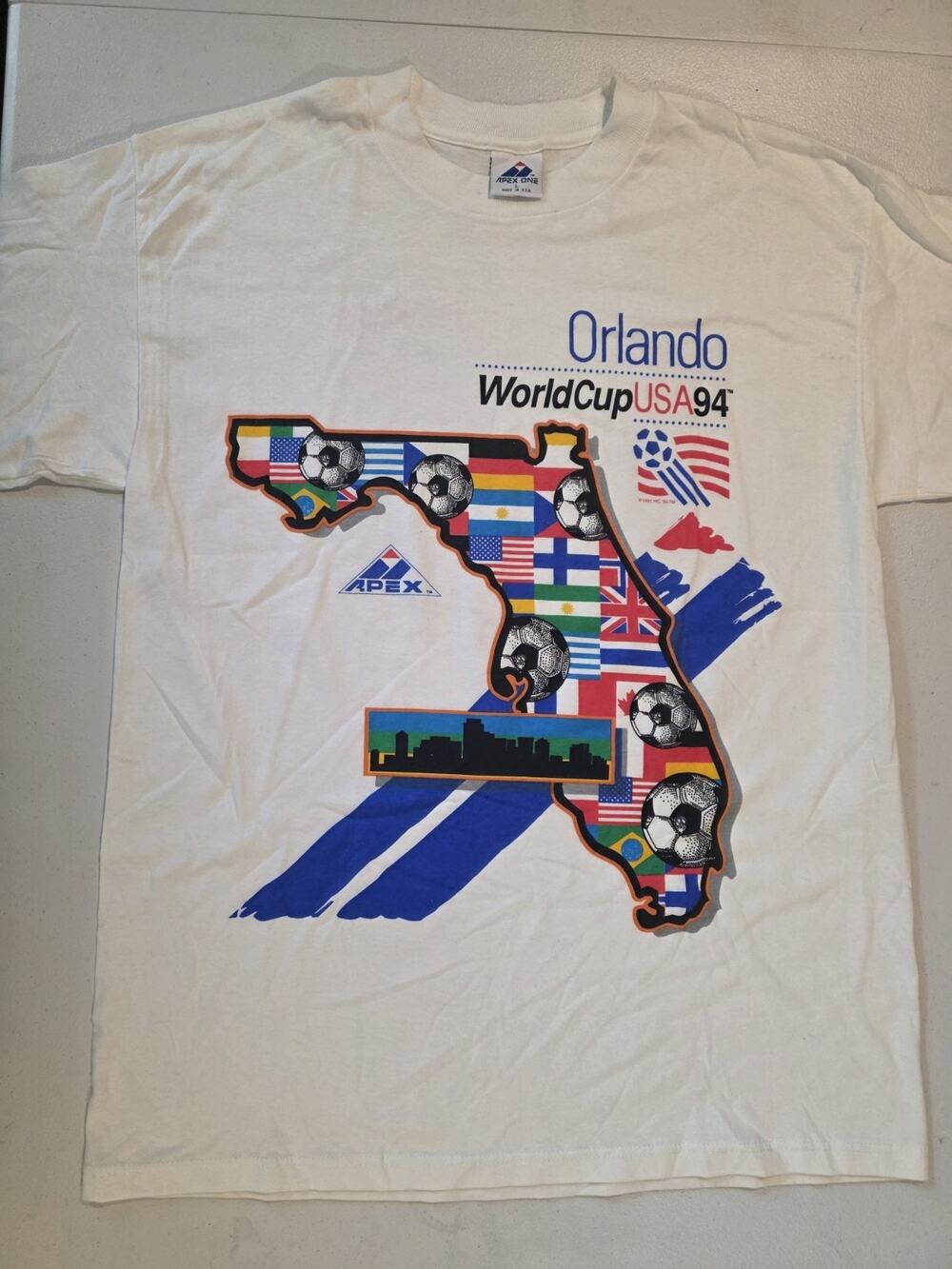Vtg 1994 FIFA World Cup USA Orlando Host City Apex One Made USA T Shirt Large